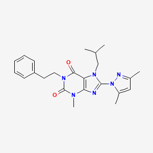 molecular formula C23H28N6O2 B6418043 8-(3,5-dimethyl-1H-pyrazol-1-yl)-3-methyl-7-(2-methylpropyl)-1-(2-phenylethyl)-2,3,6,7-tetrahydro-1H-purine-2,6-dione CAS No. 1014029-44-7