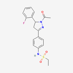 molecular formula C19H20FN3O3S B6418150 N-{4-[1-acetyl-5-(2-fluorophenyl)-4,5-dihydro-1H-pyrazol-3-yl]phenyl}ethane-1-sulfonamide CAS No. 852141-17-4