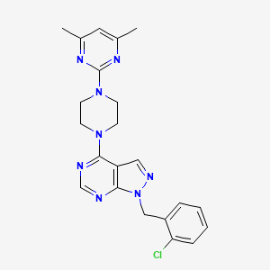 molecular formula C22H23ClN8 B6418155 2-(4-{1-[(2-chlorophenyl)methyl]-1H-pyrazolo[3,4-d]pyrimidin-4-yl}piperazin-1-yl)-4,6-dimethylpyrimidine CAS No. 903590-00-1