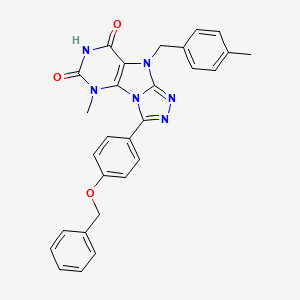 molecular formula C28H24N6O3 B6418167 3-[4-(benzyloxy)phenyl]-5-methyl-9-[(4-methylphenyl)methyl]-5H,6H,7H,8H,9H-[1,2,4]triazolo[3,4-h]purine-6,8-dione CAS No. 1040663-81-7
