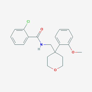 molecular formula C20H22ClNO3 B6418216 2-chloro-N-{[4-(2-methoxyphenyl)oxan-4-yl]methyl}benzamide CAS No. 1091129-05-3