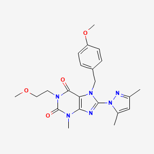 molecular formula C22H26N6O4 B6418278 8-(3,5-dimethyl-1H-pyrazol-1-yl)-1-(2-methoxyethyl)-7-[(4-methoxyphenyl)methyl]-3-methyl-2,3,6,7-tetrahydro-1H-purine-2,6-dione CAS No. 1171036-62-6