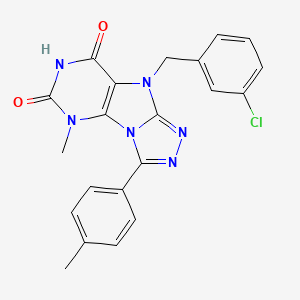 molecular formula C21H17ClN6O2 B6418285 9-[(3-chlorophenyl)methyl]-5-methyl-3-(4-methylphenyl)-5H,6H,7H,8H,9H-[1,2,4]triazolo[3,4-h]purine-6,8-dione CAS No. 921828-95-7