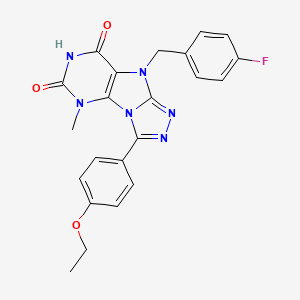 molecular formula C22H19FN6O3 B6418342 3-(4-ethoxyphenyl)-9-[(4-fluorophenyl)methyl]-5-methyl-5H,6H,7H,8H,9H-[1,2,4]triazolo[3,4-h]purine-6,8-dione CAS No. 921583-27-9
