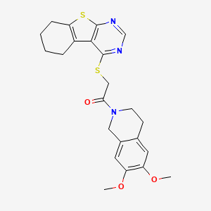 molecular formula C23H25N3O3S2 B6418605 1-(6,7-dimethoxy-1,2,3,4-tetrahydroisoquinolin-2-yl)-2-{8-thia-4,6-diazatricyclo[7.4.0.0^{2,7}]trideca-1(9),2(7),3,5-tetraen-3-ylsulfanyl}ethan-1-one CAS No. 690642-42-3