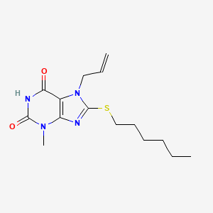 molecular formula C15H22N4O2S B6418642 8-(hexylsulfanyl)-3-methyl-7-(prop-2-en-1-yl)-2,3,6,7-tetrahydro-1H-purine-2,6-dione CAS No. 313470-24-5