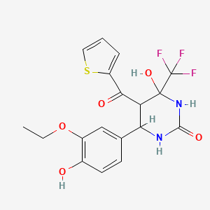 molecular formula C18H17F3N2O5S B6418683 6-(3-ethoxy-4-hydroxyphenyl)-4-hydroxy-5-(thiophene-2-carbonyl)-4-(trifluoromethyl)-1,3-diazinan-2-one CAS No. 1005066-22-7