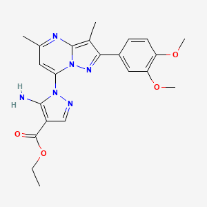 molecular formula C22H24N6O4 B6418784 ethyl 5-amino-1-[2-(3,4-dimethoxyphenyl)-3,5-dimethylpyrazolo[1,5-a]pyrimidin-7-yl]-1H-pyrazole-4-carboxylate CAS No. 1134709-56-0