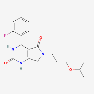 molecular formula C18H22FN3O3 B6418812 4-(2-fluorophenyl)-6-[3-(propan-2-yloxy)propyl]-1H,2H,3H,4H,5H,6H,7H-pyrrolo[3,4-d]pyrimidine-2,5-dione CAS No. 946218-93-5
