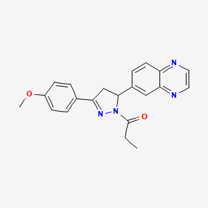 molecular formula C21H20N4O2 B6418867 1-[3-(4-methoxyphenyl)-5-(quinoxalin-6-yl)-4,5-dihydro-1H-pyrazol-1-yl]propan-1-one CAS No. 1010909-80-4