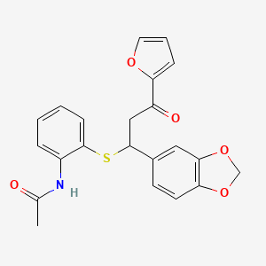 molecular formula C22H19NO5S B6418905 N-(2-{[1-(2H-1,3-benzodioxol-5-yl)-3-(furan-2-yl)-3-oxopropyl]sulfanyl}phenyl)acetamide CAS No. 385786-11-8