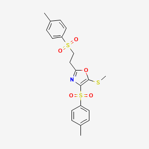 molecular formula C20H21NO5S3 B6418916 4-(4-methylbenzenesulfonyl)-2-[2-(4-methylbenzenesulfonyl)ethyl]-5-(methylsulfanyl)-1,3-oxazole CAS No. 929432-03-1