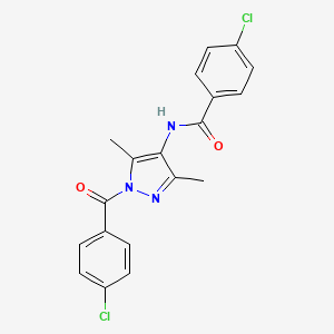 molecular formula C19H15Cl2N3O2 B6419051 4-chloro-N-[1-(4-chlorobenzoyl)-3,5-dimethyl-1H-pyrazol-4-yl]benzamide CAS No. 1020502-74-2