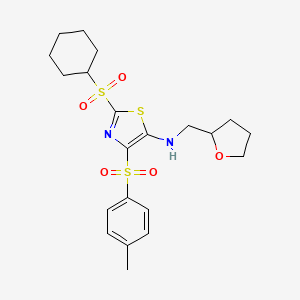 molecular formula C21H28N2O5S3 B6419358 2-(cyclohexanesulfonyl)-4-(4-methylbenzenesulfonyl)-N-[(oxolan-2-yl)methyl]-1,3-thiazol-5-amine CAS No. 920903-42-0