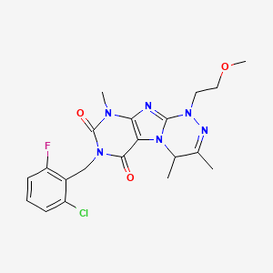 molecular formula C20H22ClFN6O3 B6419399 7-[(2-chloro-6-fluorophenyl)methyl]-1-(2-methoxyethyl)-3,4,9-trimethyl-1H,4H,6H,7H,8H,9H-[1,2,4]triazino[4,3-g]purine-6,8-dione CAS No. 919008-32-5