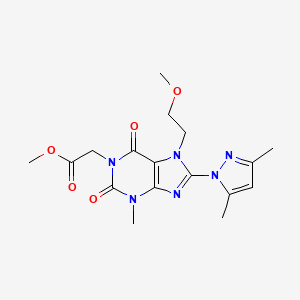molecular formula C17H22N6O5 B6419427 methyl 2-[8-(3,5-dimethyl-1H-pyrazol-1-yl)-7-(2-methoxyethyl)-3-methyl-2,6-dioxo-2,3,6,7-tetrahydro-1H-purin-1-yl]acetate CAS No. 1014050-30-6