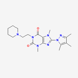 molecular formula C20H29N7O2 B6419428 3,7-dimethyl-1-[2-(piperidin-1-yl)ethyl]-8-(3,4,5-trimethyl-1H-pyrazol-1-yl)-2,3,6,7-tetrahydro-1H-purine-2,6-dione CAS No. 1013972-06-9
