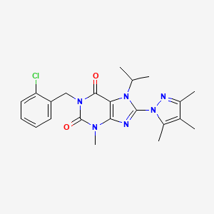 molecular formula C22H25ClN6O2 B6419429 1-[(2-chlorophenyl)methyl]-3-methyl-7-(propan-2-yl)-8-(3,4,5-trimethyl-1H-pyrazol-1-yl)-2,3,6,7-tetrahydro-1H-purine-2,6-dione CAS No. 1014009-18-7