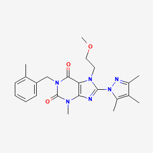 molecular formula C23H28N6O3 B6419431 7-(2-methoxyethyl)-3-methyl-1-[(2-methylphenyl)methyl]-8-(3,4,5-trimethyl-1H-pyrazol-1-yl)-2,3,6,7-tetrahydro-1H-purine-2,6-dione CAS No. 1014053-33-8