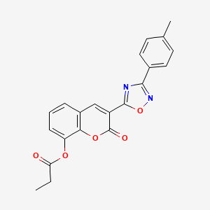 molecular formula C21H16N2O5 B6419461 3-[3-(4-methylphenyl)-1,2,4-oxadiazol-5-yl]-2-oxo-2H-chromen-8-yl propanoate CAS No. 931954-27-7