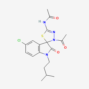 molecular formula C18H21ClN4O3S B6419490 N-[3'-acetyl-5-chloro-1-(3-methylbutyl)-2-oxo-1,2-dihydro-3'H-spiro[indole-3,2'-[1,3,4]thiadiazole]-5'-yl]acetamide CAS No. 951899-02-8
