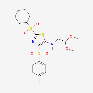 molecular formula C20H28N2O6S3 B6419572 2-(cyclohexanesulfonyl)-N-(2,2-dimethoxyethyl)-4-(4-methylbenzenesulfonyl)-1,3-thiazol-5-amine CAS No. 1021207-91-9