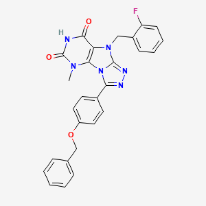 molecular formula C27H21FN6O3 B6419624 3-[4-(benzyloxy)phenyl]-9-[(2-fluorophenyl)methyl]-5-methyl-5H,6H,7H,8H,9H-[1,2,4]triazolo[3,4-h]purine-6,8-dione CAS No. 1040663-89-5