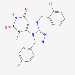 molecular formula C21H17ClN6O2 B6419669 9-[(2-chlorophenyl)methyl]-5-methyl-3-(4-methylphenyl)-5H,6H,7H,8H,9H-[1,2,4]triazolo[3,4-h]purine-6,8-dione CAS No. 921828-83-3