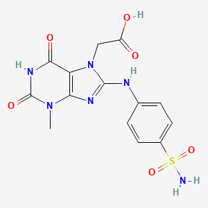 molecular formula C14H14N6O6S B6419680 2-{3-methyl-2,6-dioxo-8-[(4-sulfamoylphenyl)amino]-2,3,6,7-tetrahydro-1H-purin-7-yl}acetic acid CAS No. 1021250-46-3
