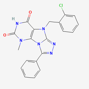 molecular formula C20H15ClN6O2 B6419695 9-[(2-chlorophenyl)methyl]-5-methyl-3-phenyl-5H,6H,7H,8H,9H-[1,2,4]triazolo[3,4-h]purine-6,8-dione CAS No. 921856-16-8