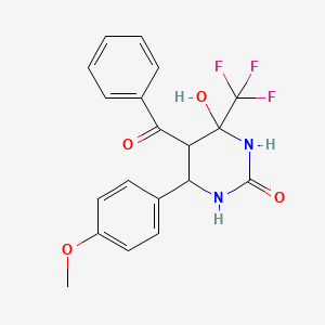 molecular formula C19H17F3N2O4 B6419716 5-benzoyl-4-hydroxy-6-(4-methoxyphenyl)-4-(trifluoromethyl)-1,3-diazinan-2-one CAS No. 1005066-21-6