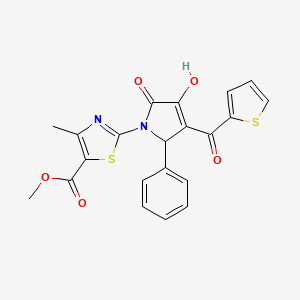 molecular formula C21H16N2O5S2 B6419729 methyl 2-[3-hydroxy-2-oxo-5-phenyl-4-(thiophene-2-carbonyl)-2,5-dihydro-1H-pyrrol-1-yl]-4-methyl-1,3-thiazole-5-carboxylate CAS No. 381717-51-7