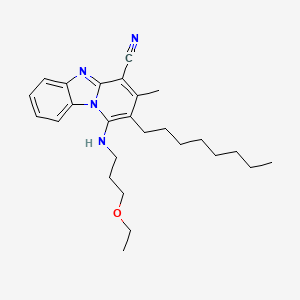 molecular formula C26H36N4O B6419754 13-[(3-ethoxypropyl)amino]-11-methyl-12-octyl-1,8-diazatricyclo[7.4.0.0^{2,7}]trideca-2(7),3,5,8,10,12-hexaene-10-carbonitrile CAS No. 305335-92-6