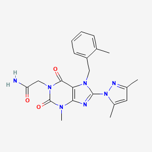 molecular formula C21H23N7O3 B6419793 2-[8-(3,5-dimethyl-1H-pyrazol-1-yl)-3-methyl-7-[(2-methylphenyl)methyl]-2,6-dioxo-2,3,6,7-tetrahydro-1H-purin-1-yl]acetamide CAS No. 1020454-66-3
