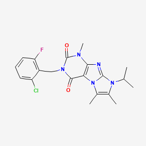 molecular formula C20H21ClFN5O2 B6419828 3-[(2-chloro-6-fluorophenyl)methyl]-1,6,7-trimethyl-8-(propan-2-yl)-1H,2H,3H,4H,8H-imidazo[1,2-g]purine-2,4-dione CAS No. 878734-71-5