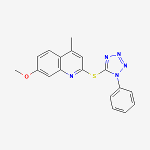 molecular formula C18H15N5OS B6419849 7-methoxy-4-methyl-2-[(1-phenyl-1H-1,2,3,4-tetrazol-5-yl)sulfanyl]quinoline CAS No. 301858-45-7