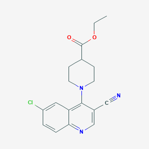 molecular formula C18H18ClN3O2 B6419979 ethyl 1-(6-chloro-3-cyanoquinolin-4-yl)piperidine-4-carboxylate CAS No. 1040676-42-3