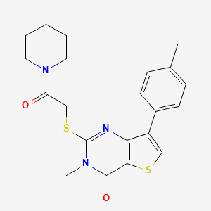 molecular formula C21H23N3O2S2 B6420001 3-methyl-7-(4-methylphenyl)-2-{[2-oxo-2-(piperidin-1-yl)ethyl]sulfanyl}-3H,4H-thieno[3,2-d]pyrimidin-4-one CAS No. 1040683-33-7
