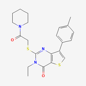 molecular formula C22H25N3O2S2 B6420009 3-ethyl-7-(4-methylphenyl)-2-{[2-oxo-2-(piperidin-1-yl)ethyl]sulfanyl}-3H,4H-thieno[3,2-d]pyrimidin-4-one CAS No. 1040632-06-1