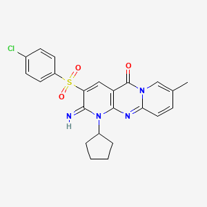molecular formula C23H21ClN4O3S B6420450 5-(4-chlorobenzenesulfonyl)-7-cyclopentyl-6-imino-13-methyl-1,7,9-triazatricyclo[8.4.0.0^{3,8}]tetradeca-3(8),4,9,11,13-pentaen-2-one CAS No. 606956-05-2