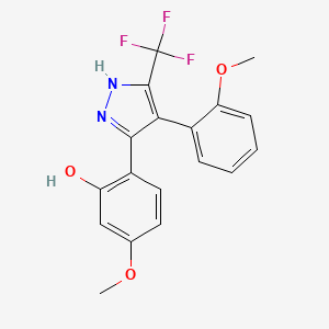 molecular formula C18H15F3N2O3 B6420451 5-methoxy-2-[4-(2-methoxyphenyl)-5-(trifluoromethyl)-1H-pyrazol-3-yl]phenol CAS No. 1187346-57-1