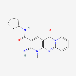 molecular formula C19H21N5O2 B6420466 N-cyclopentyl-6-imino-7,11-dimethyl-2-oxo-1,7,9-triazatricyclo[8.4.0.0^{3,8}]tetradeca-3(8),4,9,11,13-pentaene-5-carboxamide CAS No. 4855-47-4