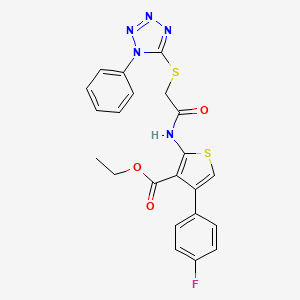 molecular formula C22H18FN5O3S2 B6420542 ethyl 4-(4-fluorophenyl)-2-{2-[(1-phenyl-1H-1,2,3,4-tetrazol-5-yl)sulfanyl]acetamido}thiophene-3-carboxylate CAS No. 304683-60-1