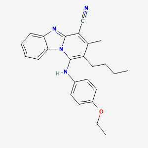 molecular formula C25H26N4O B6420544 12-butyl-13-[(4-ethoxyphenyl)amino]-11-methyl-1,8-diazatricyclo[7.4.0.0^{2,7}]trideca-2(7),3,5,8,10,12-hexaene-10-carbonitrile CAS No. 442572-85-2