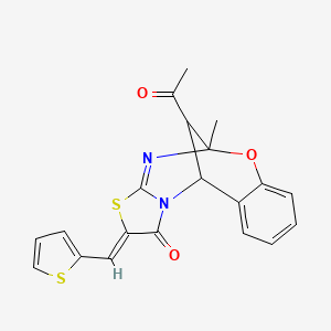 molecular formula C20H16N2O3S2 B6420592 (13Z)-16-acetyl-9-methyl-13-[(thiophen-2-yl)methylidene]-8-oxa-12-thia-10,15-diazatetracyclo[7.6.1.0^{2,7}.0^{11,15}]hexadeca-2,4,6,10-tetraen-14-one CAS No. 1009698-92-3