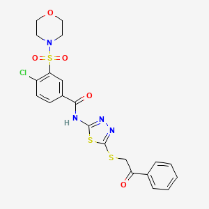 molecular formula C21H19ClN4O5S3 B6420601 4-chloro-3-(morpholine-4-sulfonyl)-N-{5-[(2-oxo-2-phenylethyl)sulfanyl]-1,3,4-thiadiazol-2-yl}benzamide CAS No. 877818-91-2