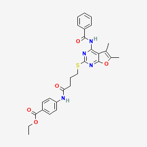 molecular formula C28H28N4O5S B6420618 ethyl 4-[4-({4-benzamido-5,6-dimethylfuro[2,3-d]pyrimidin-2-yl}sulfanyl)butanamido]benzoate CAS No. 780821-88-7