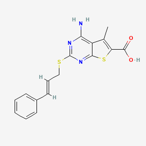 molecular formula C17H15N3O2S2 B6420642 4-amino-5-methyl-2-{[(2E)-3-phenylprop-2-en-1-yl]sulfanyl}thieno[2,3-d]pyrimidine-6-carboxylic acid CAS No. 881446-20-4