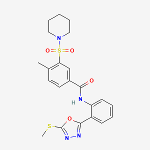 molecular formula C22H24N4O4S2 B6420669 4-methyl-N-{2-[5-(methylsulfanyl)-1,3,4-oxadiazol-2-yl]phenyl}-3-(piperidine-1-sulfonyl)benzamide CAS No. 890595-00-3