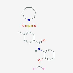 molecular formula C21H24F2N2O4S B6420891 3-(azepane-1-sulfonyl)-N-[2-(difluoromethoxy)phenyl]-4-methylbenzamide CAS No. 887198-88-1